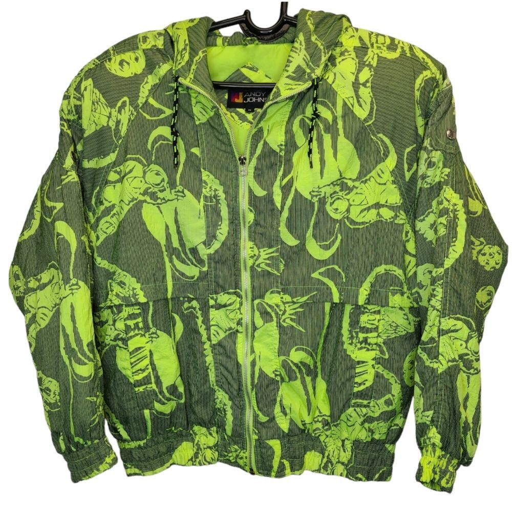 VTG Andy Johns 90s Lime Green Space Puffer Shoulder Padded Ski Jacket M